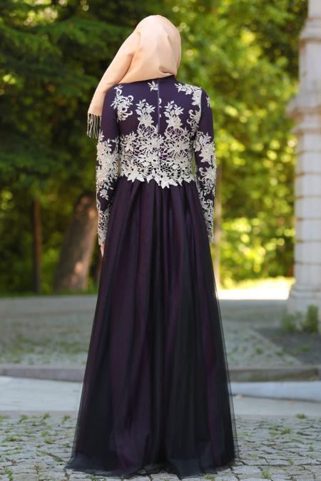 Evening Dresses - Purple Hijab Dress 7714MOR - 2