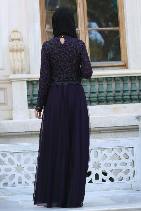 Evening Dresses - Purple Hijab Dress 7727MOR - 3