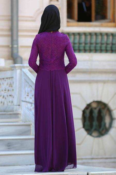 Evening Dresses - Purple Hijab Dress 7783MOR - 2