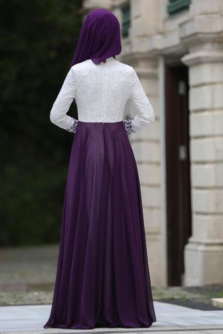 Evening Dresses - Purple Hijab Dress 7784MOR - 2