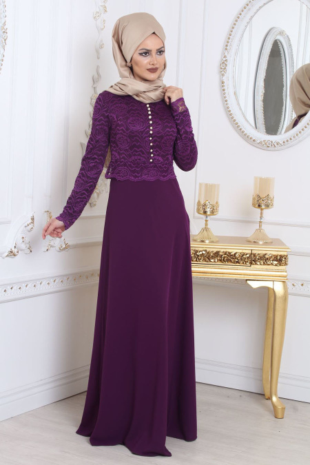 Evening Dresses - Purple Hijab Dress 78590MOR