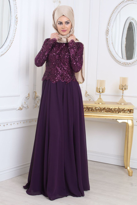 Evening Dresses - Purple Hijab Dress 79480MOR