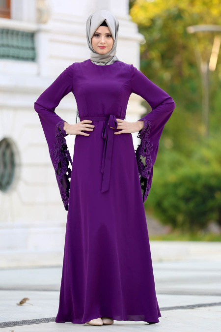 Evening Dresses - Purple Hijab Dress 8147MOR