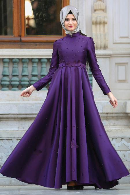 Evening Dresses - Purple Hijab Dress 8158MOR