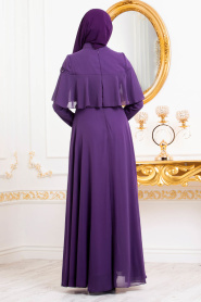 Evening Dresses - Purple Hijab Evening Dress 36640MOR - Thumbnail