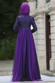 Evening Dresses - Purple Hijab Evening Dress 7531MOR - Thumbnail