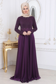 Evening Dresses - Purple Hijab Evening Dress 7950MOR - Thumbnail