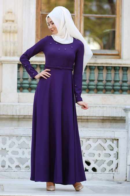 Evening Dresses - Purple Hijab Tunic 8155MOR