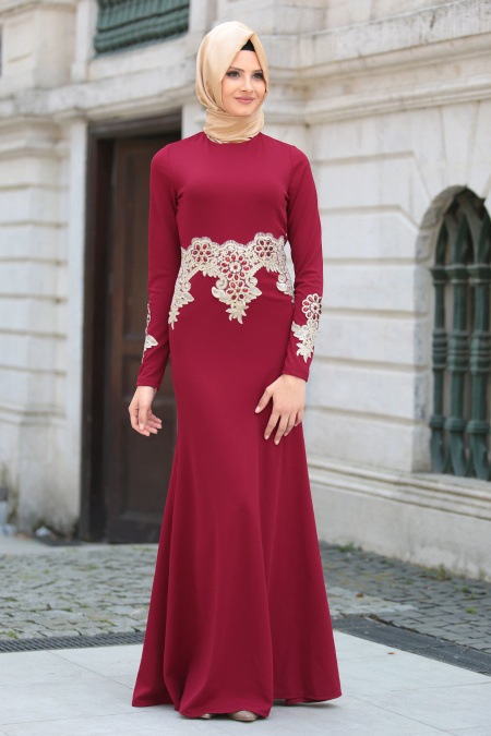 Evening Dresses - Red Hijab Dress 10033K