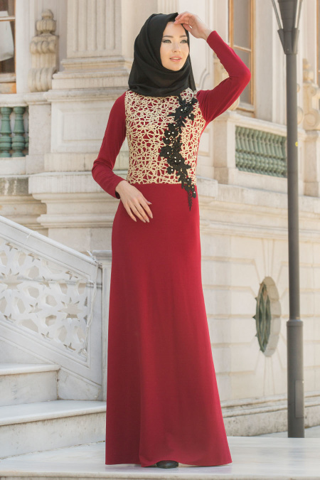 Evening Dresses - Red Hijab Dress 10072K
