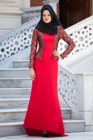 Evening Dresses - Red Hijab Dress 2125K - Thumbnail