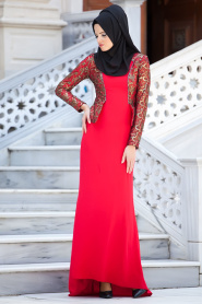 Evening Dresses - Red Hijab Dress 2125K - Thumbnail