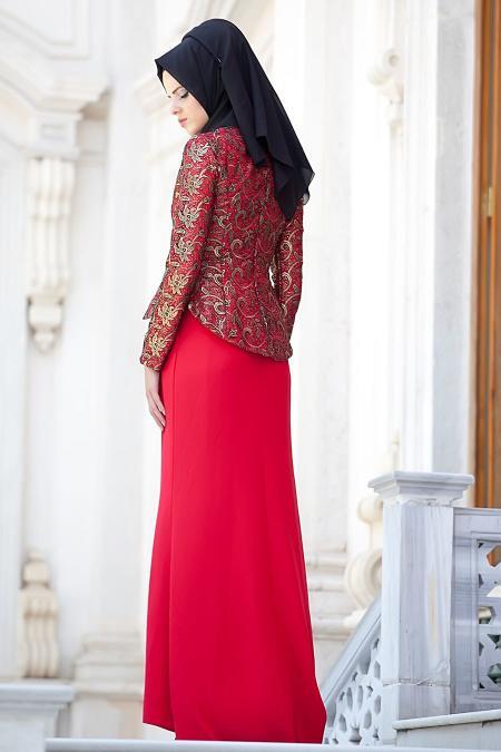 Evening Dresses - Red Hijab Dress 2125K - 3