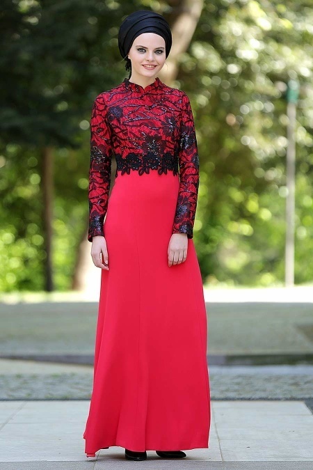 Evening Dresses - Red Hijab Dress 2132K