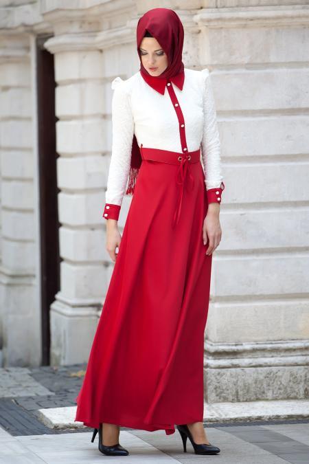 Evening Dresses - Red Hijab Dress 2161K - 2