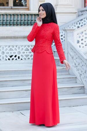 Evening Dresses - Red Hijab Dress 2215K - 1