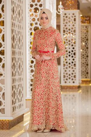 Evening Dresses - Red Hijab Dress 2226K - 1