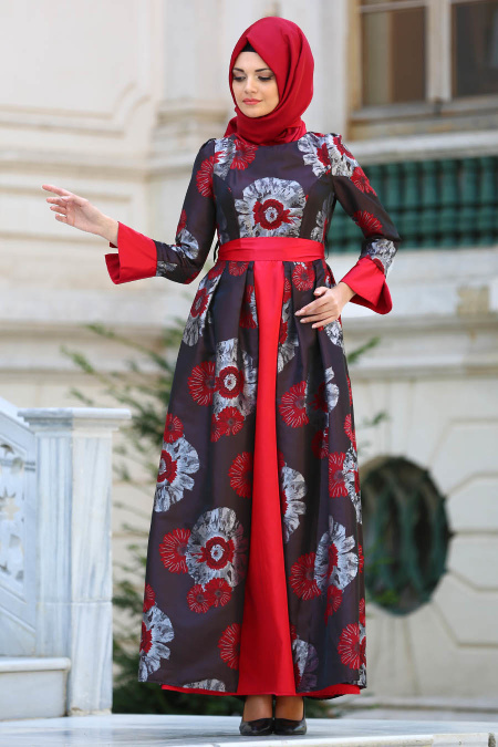 Evening Dresses - Red Hijab Dress 24681K