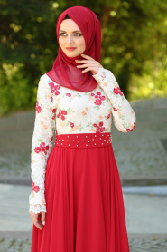 Evening Dresses - Red Hijab Dress 7617K - Thumbnail