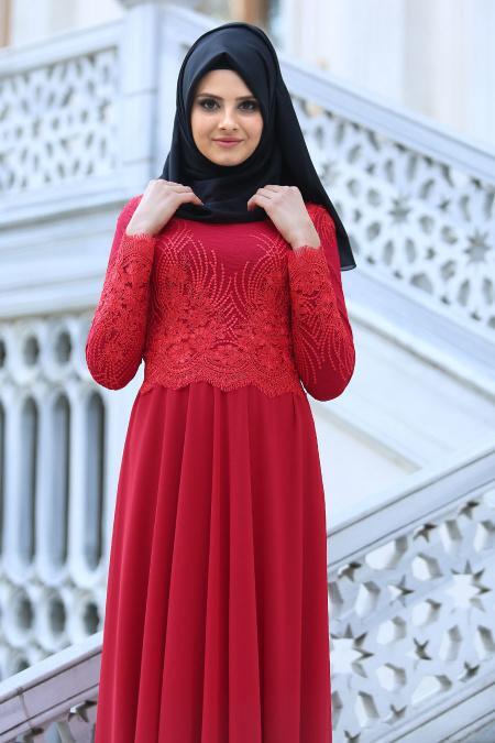 Evening Dresses - Red Hijab Dress 76460K - 2