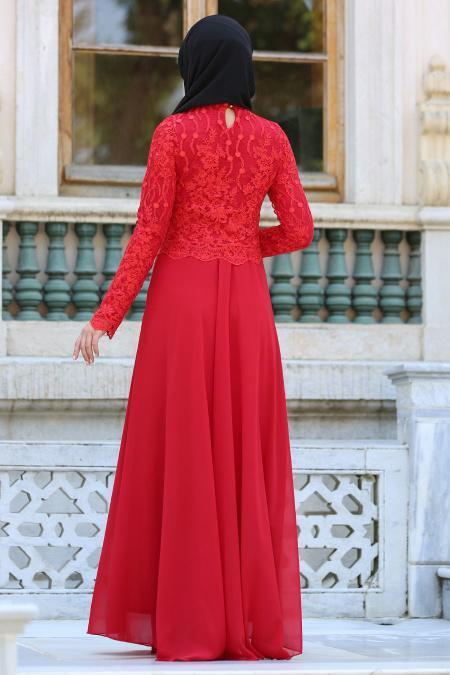 Evening Dresses - Red Hijab Dress 76463K - 2
