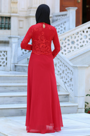 Evening Dresses - Red Hijab Dress 76464K - Thumbnail