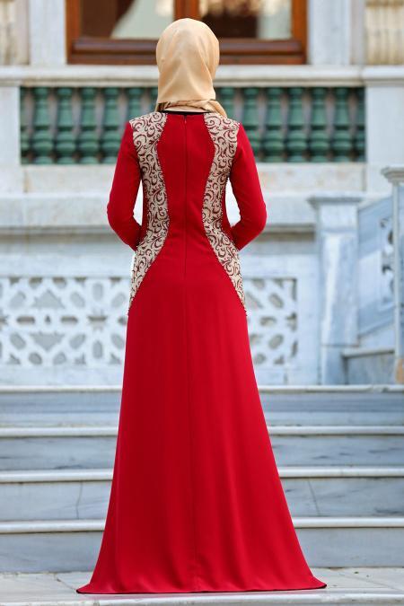 Evening Dresses - Red Hijab Evening Dress 2151K - 2