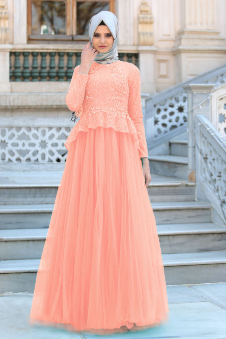 Evening Dresses - Salmon Pink Evening Dresses 4042SMN