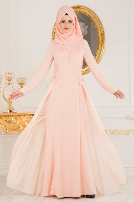 Evening Dresses - Salmon Pink Hijab Dres 20331SMN