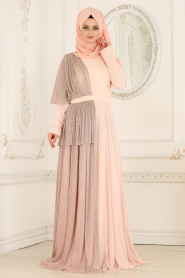 Evening Dresses - Salmon Pink Hijab Dress 103SMN - Thumbnail