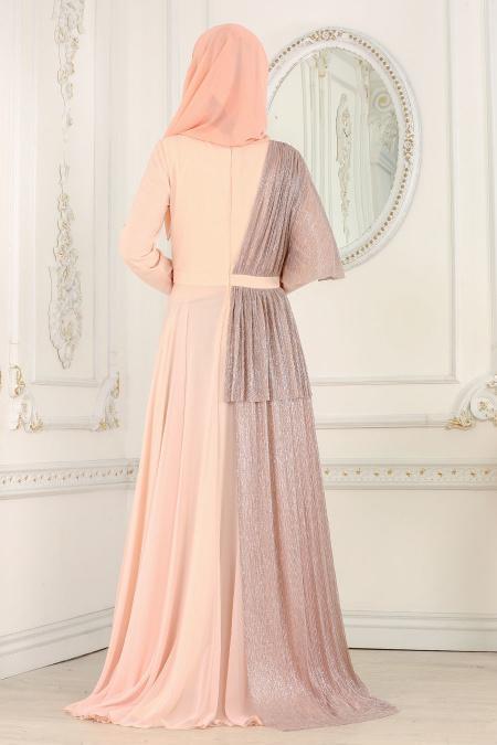 Evening Dresses - Salmon Pink Hijab Dress 103SMN - 2