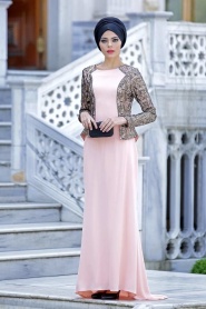 Evening Dresses - Salmon Pink Hijab Dress 2125SMN - Thumbnail