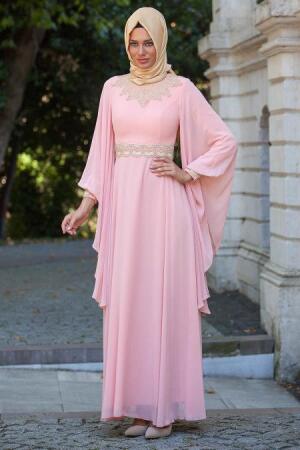 Evening Dresses - Salmon Pink Hijab Dress 2133SMN - 1