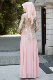 Evening Dresses - Salmon Pink Hijab Dress 2149SMN - Thumbnail