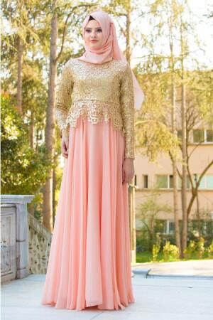 Evening Dresses - Salmon Pink Hijab Dress 2162SMN - 1