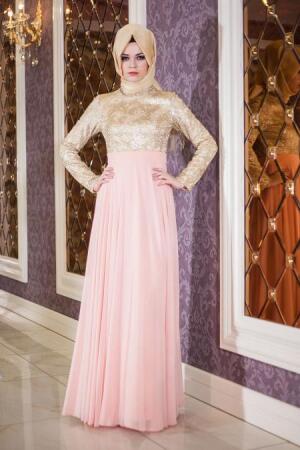 Evening Dresses - Salmon Pink Hijab Dress 2189SMN - 1