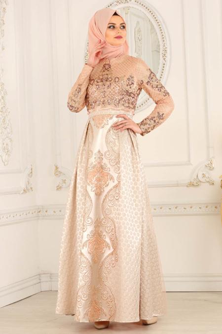 Evening Dresses - Salmon Pink Hijab Dress 3100SMN - 2