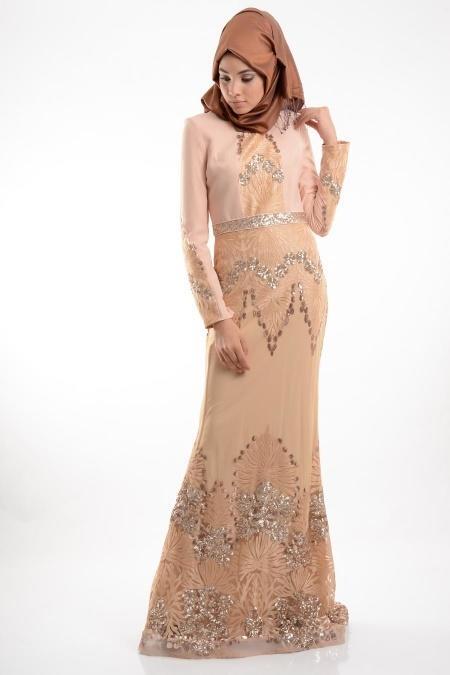 Evening Dresses - Salmon Pink Hijab Dress 3977SMN - 2