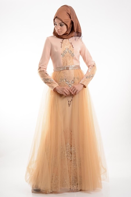 Evening Dresses - Salmon Pink Hijab Dress 3977SMN
