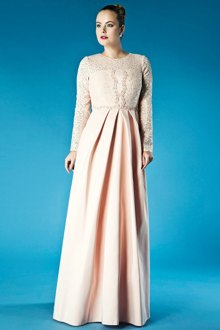 Evening Dresses - Salmon Pink Hijab Dress 4009SMN
