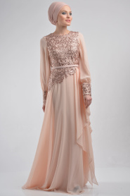 Evening Dresses - Salmon Pink Hijab Dress 4043SMN - Thumbnail