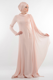 Evening Dresses - Salmon Pink Hijab Dress 4078SMN - Thumbnail
