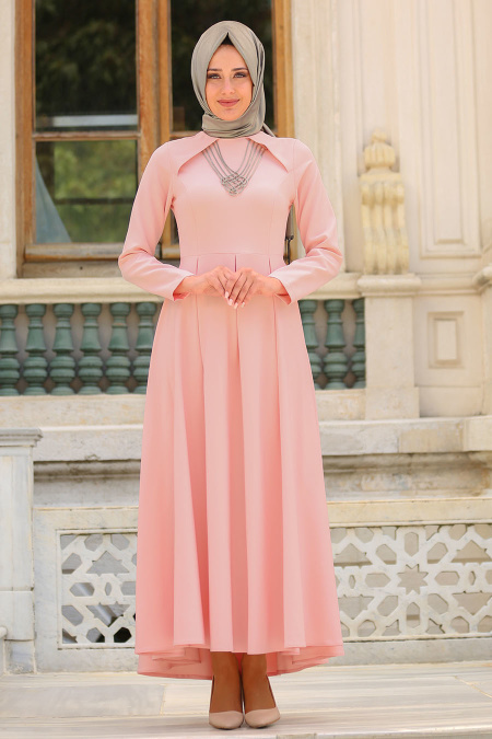 Evening Dresses - Salmon Pink Hijab Dress 41470SMN