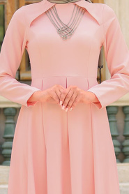 Evening Dresses - Salmon Pink Hijab Dress 41470SMN - Thumbnail