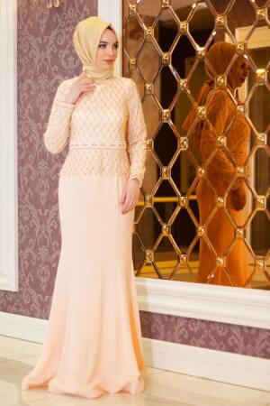 Evening Dresses - Salmon Pink Hijab Dress 4155SMN - 1