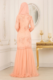 Evening Dresses - Salmon Pink Hijab Dress 4175SMN - Thumbnail