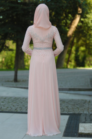 Evening Dresses - Salmon Pink Hijab Dress 4200SMN - Thumbnail