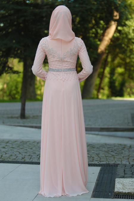Evening Dresses - Salmon Pink Hijab Dress 4200SMN - 3