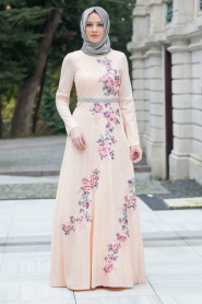 Evening Dresses - Salmon Pink Hijab Dress 4208SMN - Thumbnail