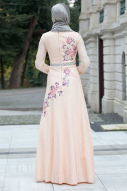 Evening Dresses - Salmon Pink Hijab Dress 4208SMN - Thumbnail